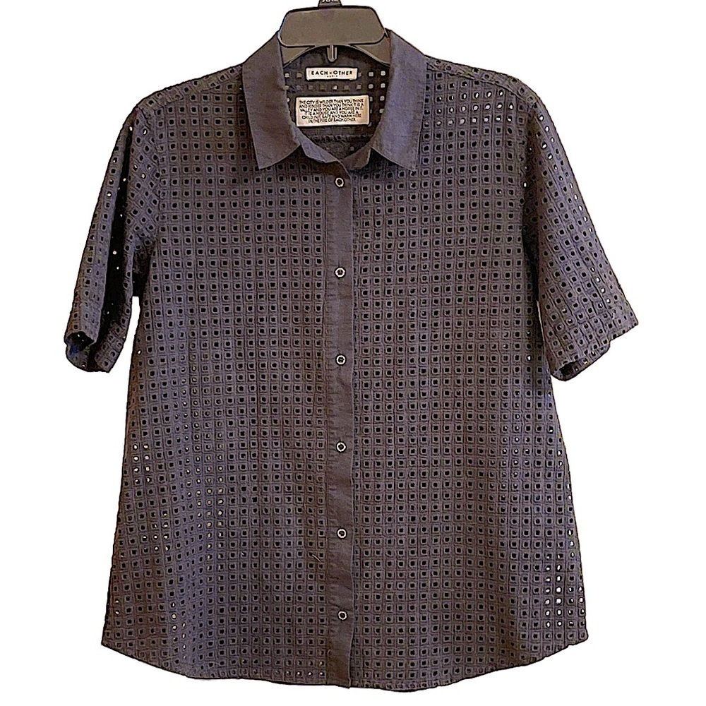 EACH X Other Paris Black Perforated Short Sleeve Shirt Size Large Whimsigoth